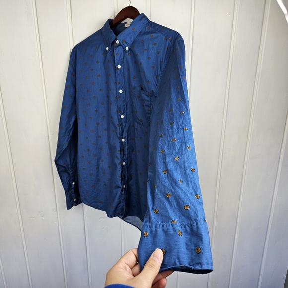 J. Crew Blue Slim Untucked Secret Wash Cotton Poplin Button Front Shirt Large - Picture 6 of 11
